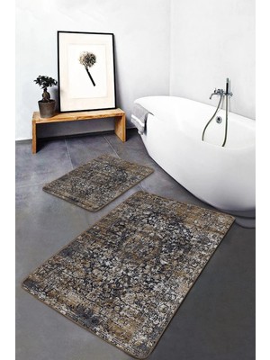 Rem Home Remhome Antika Zeminde Geleneksel Motifli Kilim Avangarde Eskitme Motifli 2'li Banyo & Mutfak Paspas Takımı Takım Banyo Paspası