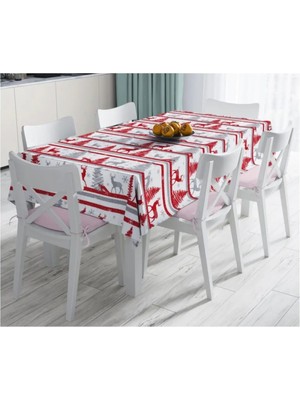 Rem Home Remhome Geyik ve Çam Ağaçları Baskılı Dekoratif Leke Tutmaz Masa ÖRTÜSÜ-120X140 cm