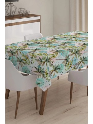 Rem Home Remhome Modern Palmiye Desenli Dijital Baskılı 3D Masa Örtüsü - 120 x 140 cm