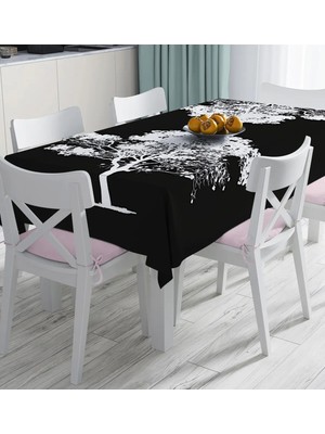 Rem Home Remhome Siyah Beyaz Ağaç Tasarımlı Dijital Baskılı Masa Örtüsü 90 x 90 cm