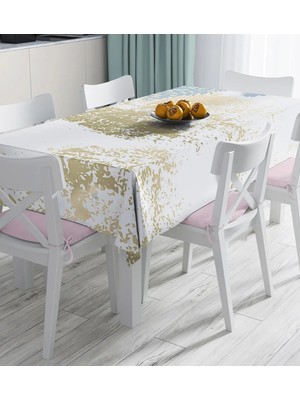 Rem Home Remhome Beyaz Zemin Üzerinde Mermer Desenli Dijital Baskılı Masa Örtüsü 90 x 90 cm