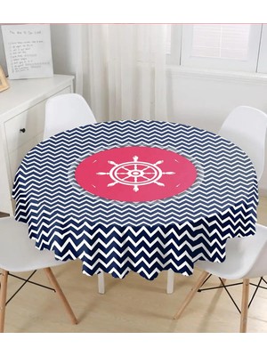 Rem Home Remhome Renkli Zemin Üzerinde Geometrik Zigzag Desenli Çapa Yuvarlak Masa Örtüsü - Çap 140CM 140 x 140 cm