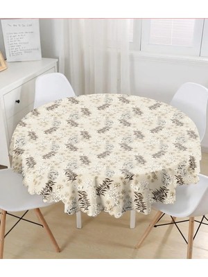 Rem Home Remhome Pastel Zeminli Renkli Yaprak Desenli Dijital Baskılı Modern Yuvarlak Masa Örtüsü - Çap 140CM 140 x 140 cm