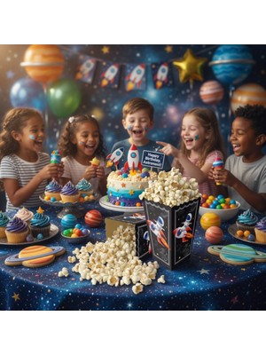 Dodomar Uzay Temalı Pop Corn Mısır Kutusu 8li Çocuk Doğum Günü Parti Süsü Dekoru