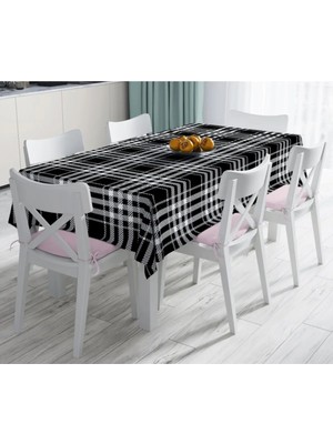 Rem Home Remhome Siyah Beyaz Ekose Desenli Dekoratif Leke Tutmaz Masa ÖRTÜSÜ-120X140 cm 90 x 90 cm