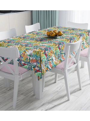 Rem Home Remhome Beyaz Zemin Üzerinde Renkli Yaprak Desenli Dijital Baskılı Masa Örtüsü 90 x 90 cm