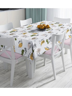 Rem Home Remhome Beyaz Zemınde Bayan Desenli Dijital Baskılı Masa Örtüsü 90 x 90 cm