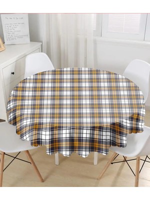 Rem Home Remhome Beyaz Zemin Üzerinde Renkli Ekose Desenli Yuvarlak Masa Örtüsü  140CM 140 x 140 cm