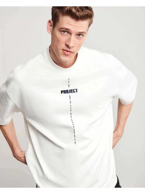 Hace Bazaar Bisiklet Yaka Baskılı Oversize T-Shirt - Beyaz -