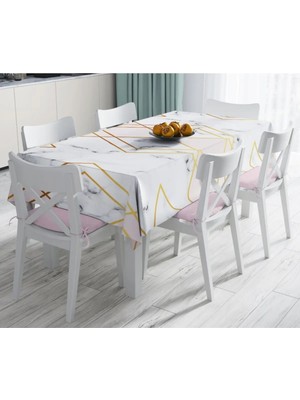 Rem Home Remhome Mermer Zeminli Geometrik Detaylı Modern Leke Tutmaz Masa Örtüsü 90 x 90 cm