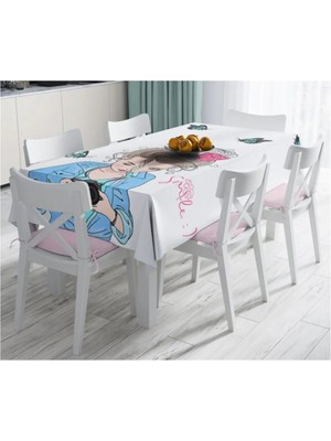 Rem Home Remhome Özel Tasarım Smile Take Up Desenli Dekoratif Leke Tutmaz Masa Örtüsü- 140 x 180 cm