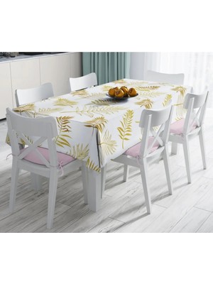 Rem Home Remhome Altın Detaylı 3D Yaprak Desenli Modern Leke Tutmaz Masa ÖRTÜSÜ-120X140 cm 90 x 90 cm