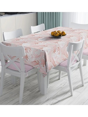 Rem Home Remhome Gri Zemin Üzerinde Pembe Özel Tasarım Yaprak Motifli Dijital Baskılı Masa Örtüsü 90 x 90 cm