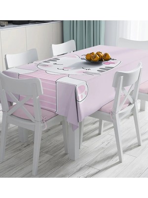 Rem Home Remhome Açık Mine Renkli My Love Yazılı Sevimli Kedicik Motifli Modern Dijital Baskılı Masa Örtüsü 90 x 90 cm