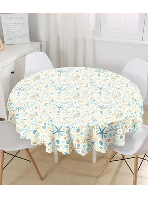 Rem Home Remhome Renkli Zeminli Deniz Yıldızı Desenli Dijital Baskılı Modern Yuvarlak Masa Örtüsü - Çap 140CM 140 x 140 cm