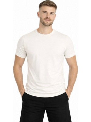 Axxel Erkek Ekru Kısa Kollu Pamuk T-SHIRT-D405