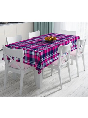 Rem Home Remhome Pembe Lacivert Ekose Desenli Dekoratif Leke Tutmaz Masa Örtüsü 90 x 90 cm