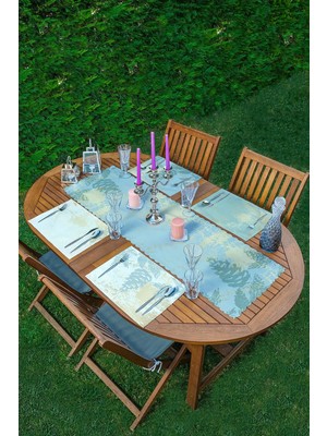 Rem Home Remhome 4+1 Renkli Zeminli Gold Detaylı Mermer Desenli Modern Amerikan Servis & Runner Seti