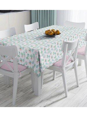 Rem Home Remhome Beyaz Zemin Üzerinde Renkli Kaktüs Desenli Dijital Baskılı Masa Örtüsü 90 x 90 cm