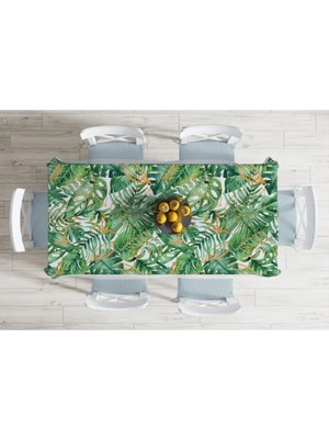 Rem Home Remhome Amazon Yaprakları Dijital Baskılı Modern Leke Tutmaz Masa Örtüsü 90 x 90 cm