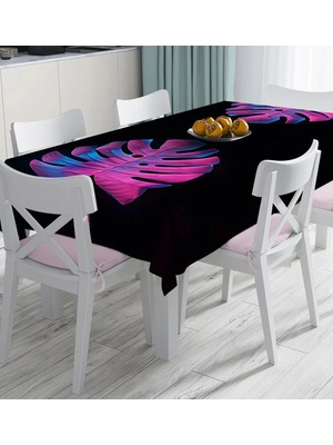 Rem Home Remhome Siyah Zeminli Tropik Yapraklı Modern Dijital Baskılı Masa Örtüsü 90 x 90 cm