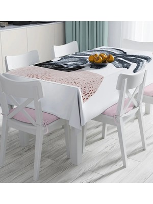 Rem Home Remhome Beyaz Zeminde Tropik Yaprak Desen Dijital Baskılı Masa Örtüsü 90 x 90 cm