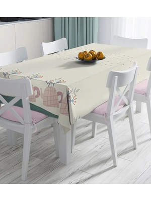 Rem Home Remhome Renkli Zeminli Onedraw Çizimli Yaprak Desenli Dijital Baskılı Masa Örtüsü 90 x 90 cm