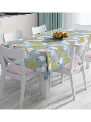 Rem Home Remhome Mavi Zemin Üzerinde Sulu Boya Çizim Baskılı Dijital Baskılı Masa Örtüsü 90 x 90 cm