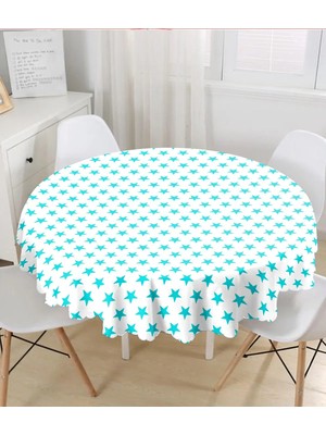 Rem Home Remhome Turkuaz Yıldız Motifli Modern Baskılı Yuvarlak Masa Örtüsü - Çap 140CM 140 x 140 cm