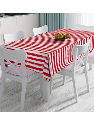 Rem Home Remhome Kırmızı Çizgili Motifli Modern Dijital Baskılı Masa Örtüsü 90 x 90 cm
