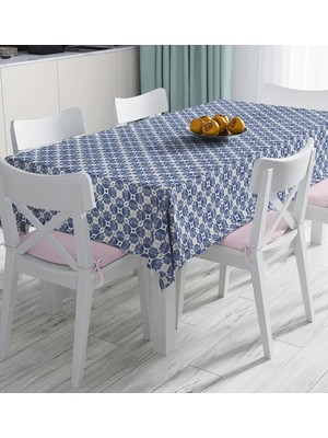Rem Home Remhome Gri Zemin Üzerinde Lacivert Soyut Baskılı Dijital Baskılı Masa Örtüsü 90 x 90 cm