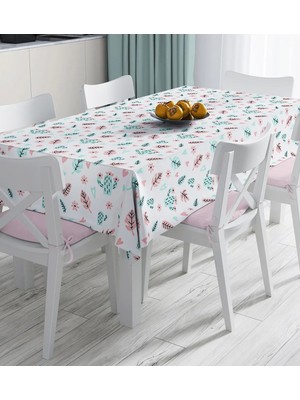 Rem Home Remhome Beyaz Zemin Üzerinde Renkli Yaprak Desenli Dijital Baskılı Masa Örtüsü 90 x 90 cm