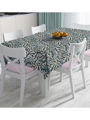Rem Home Remhome Leopar Zemin Üzeinde Gümüş Tropik Yapraklar Baskılı Dijital Baskılı Masa Örtüsü 90 x 90 cm