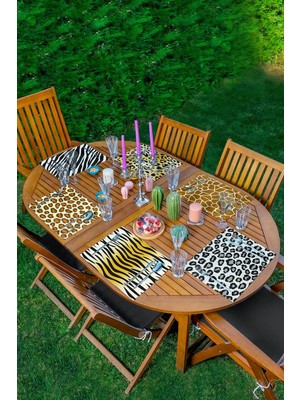 Rem Home Remhome 6'lı Renkli Zebra Desen Tasarımlı Amerikan Servis Seti