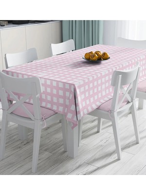 Rem Home Remhome Pembe Zeminde Geometrik Kare Motifli Dijital Baskılı Masa Örtüsü 90 x 90 cm