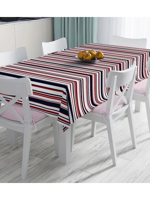 Rem Home Remhome Beyaz Zemınde Renkli Cizgi Detaylı Dijital Baskılı Masa Örtüsü 90 x 90 cm