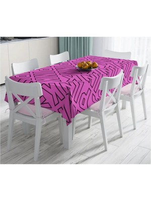 Rem Home Remhome Pembe Zeminli Yazılı Dekoratif Leke Tutmaz Masa ÖRTÜSÜ-120X140CM