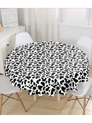 Rem Home Remhome Beyaz Zeminli Siyah Geometrik Desenli Dijital Baskılı Modern Yuvarlak Masa Örtüsü - Çap 140CM 140 x 140 cm