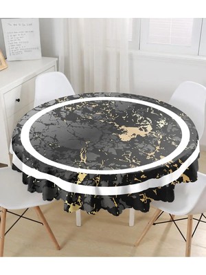 Rem Home Remhome Mermer Tasarımlı Modern Dijital Baskılı Yuvarlak Masa Örtüsü - Çap 140CM 140 x 140 cm