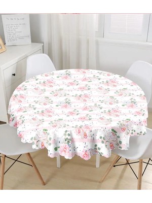 Rem Home Remhome Pudra Beyaz Yatay Temalı Dijital Baskılı Yuvarlak Masa Örtüsü - Çap 140CM 140 x 140 cm