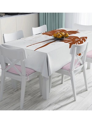 Rem Home Remhome Gri Zeminde Palmiye Yaprakları Motifli Dijital Baskılı Masa Örtüsü 90 x 90 cm
