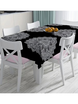 Rem Home Remhome Siyah Beyaz Mandala Tasarımlı Dijital Baskılı Masa Örtüsü 90 x 90 cm
