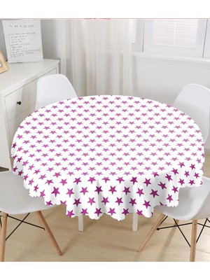 Rem Home Remhome Eflatun Yıldız Desenli Modern Dijital Baskılı Yuvarlak Masa Örtüsü - Çap 140 cm 140 x 140 cm
