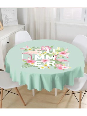 Rem Home Remhome Flamingo Desen Dijital Baskılı Modern Yuvarlak Masa Örtüsü Çap 140CM 140 x 140 cm