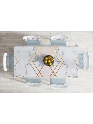 Rem Home Remhome Mermer Zeminli Geometrik Detaylı Modern Leke Tutmaz Masa Örtüsü