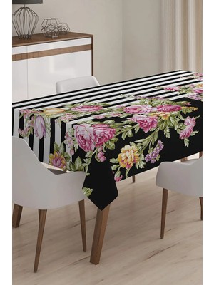 Rem Home Remhome Modern Çiçek Desenli Dijital Baskılı 3D Masa Örtüsü - 120 x 140 cm