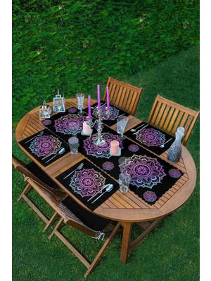 Rem Home Remhome 4+1 Renkli Mandala Desen Tasarımlı Amerikan Servis & Runner Seti