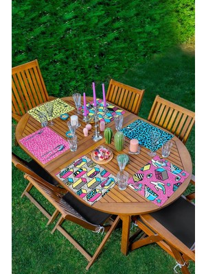 Rem Home Remhome 6'lı Renkli Geometrik Pop-Art Desen Tasarımlı Amerikan Servis Seti