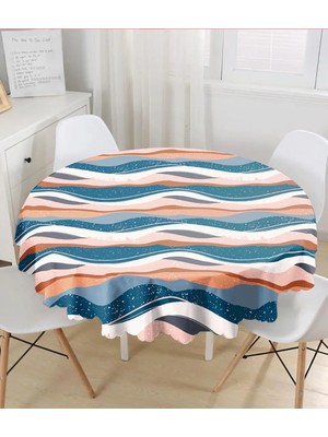Rem Home Remhome Renkli Zemin Üzerinde Geometrik Çizim Dijital Baskılı Modern Yuvarlak Masa Örtüsü - Çap 140CM 140 x 140 cm