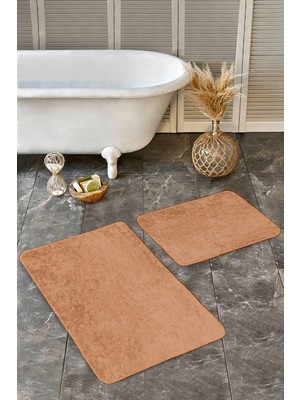 Rem Home Remhome 2'li Set Düz Renk Kiremit 2'li Banyo & Mutfak Paspas Takımı Takım Banyo Paspası